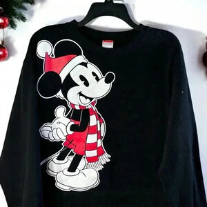 Disney Chriatmas Black Mickey Mouse Sweatshirt Junior's Large. Holiday Shirt